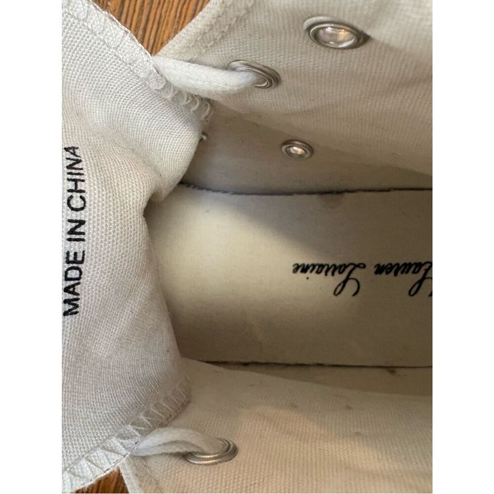 Lauren Lorraine White High-Top Sneakers with Black Beaded Patches and Chains - Picture 5 of 16